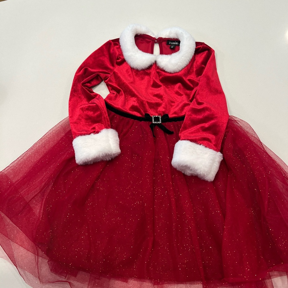 Zunie Red Velvet Kids Costume Dress with White Trim
